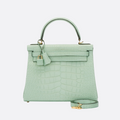 KELLY 28 – MATT ALLIGATOR LEATHER VERT D’EAU (REVERSE STITCHING)