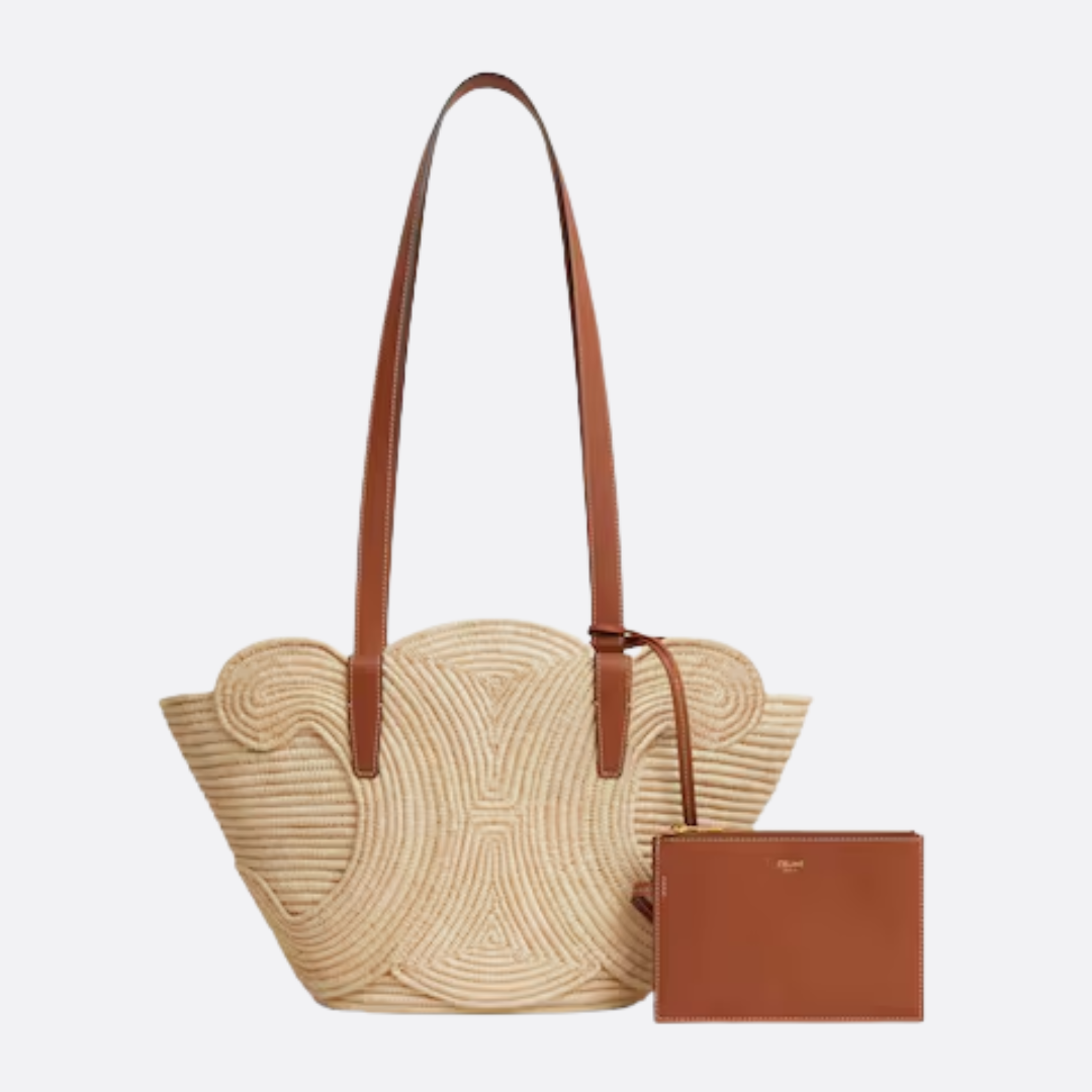 CLASSIC SMALL PANIER HANDTASCHE AUS RAFFIA UND KALBSLEDER