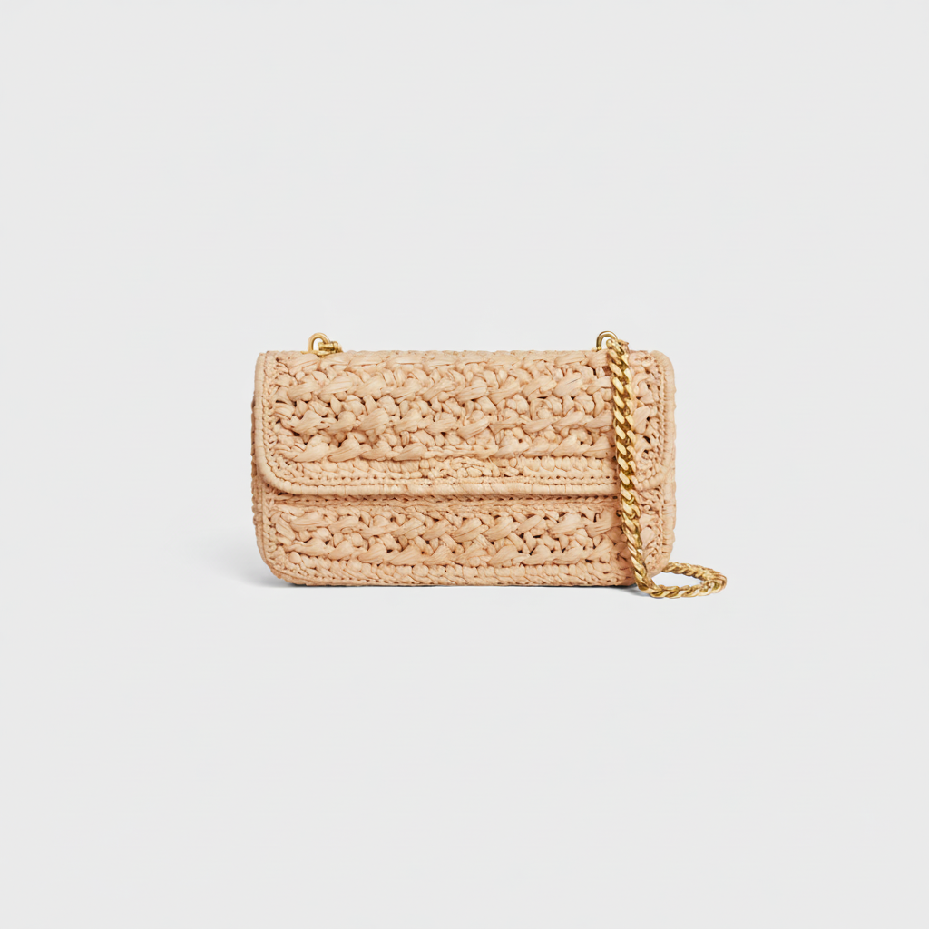CLAUDE CHAIN SHOULDER BAG AUS RAFFIA-EFFEKT